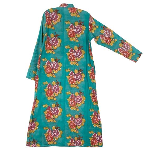 LISA CORTI Milano Dress S Floral Green Pink Gold-Button Henley Long-Sleeve”Kurta - Picture 3 of 15